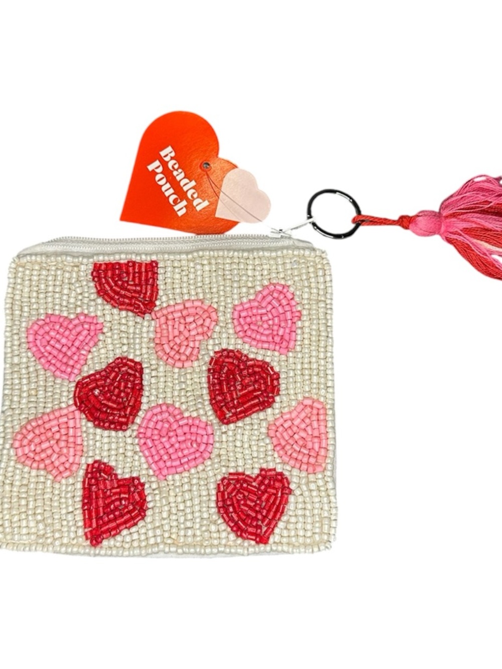 NWT Heart beaded pouch with tassels